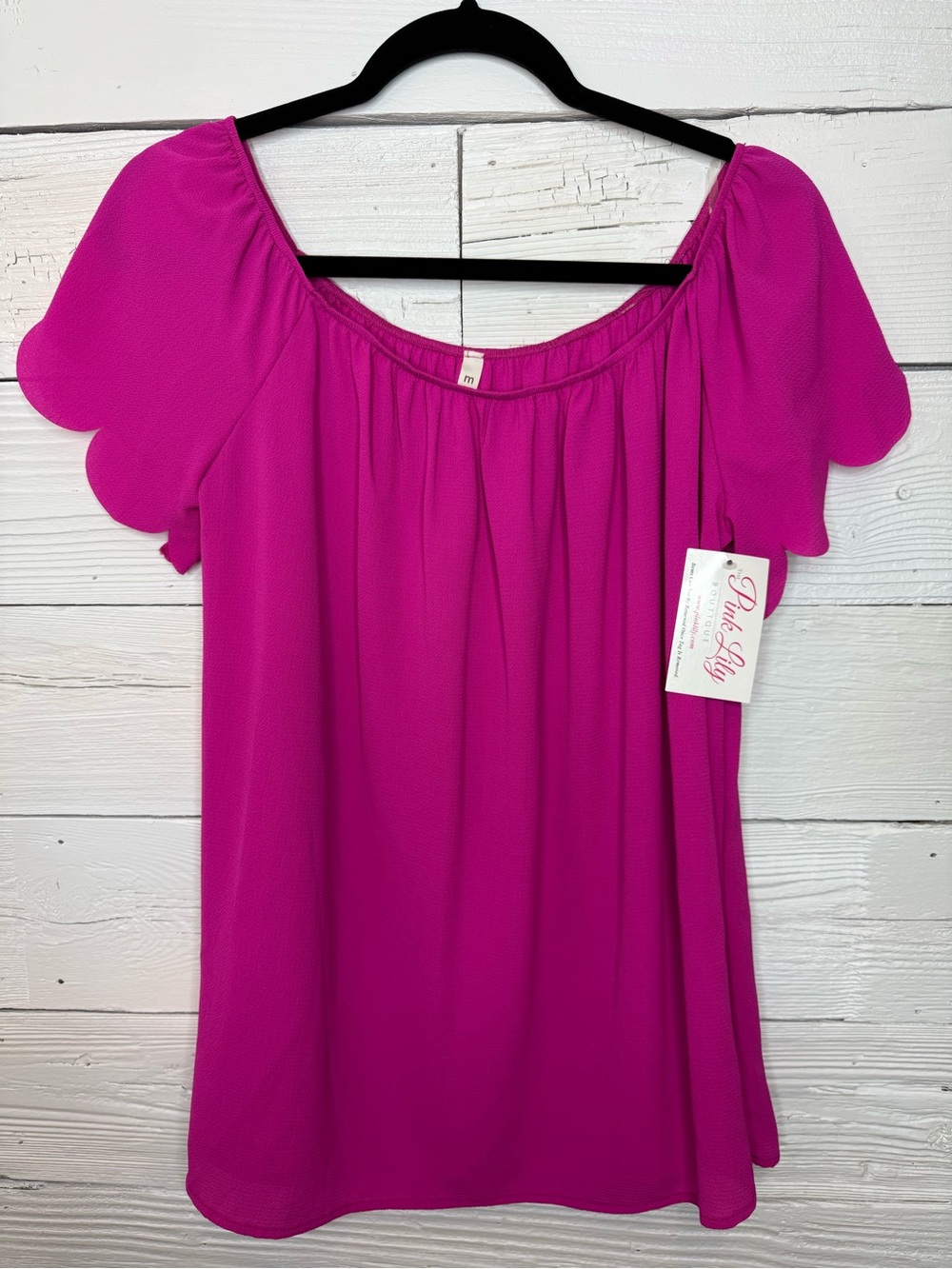 Fuchsia Scallop Sleeve Women’s Blouse (hot pink/magenta)
